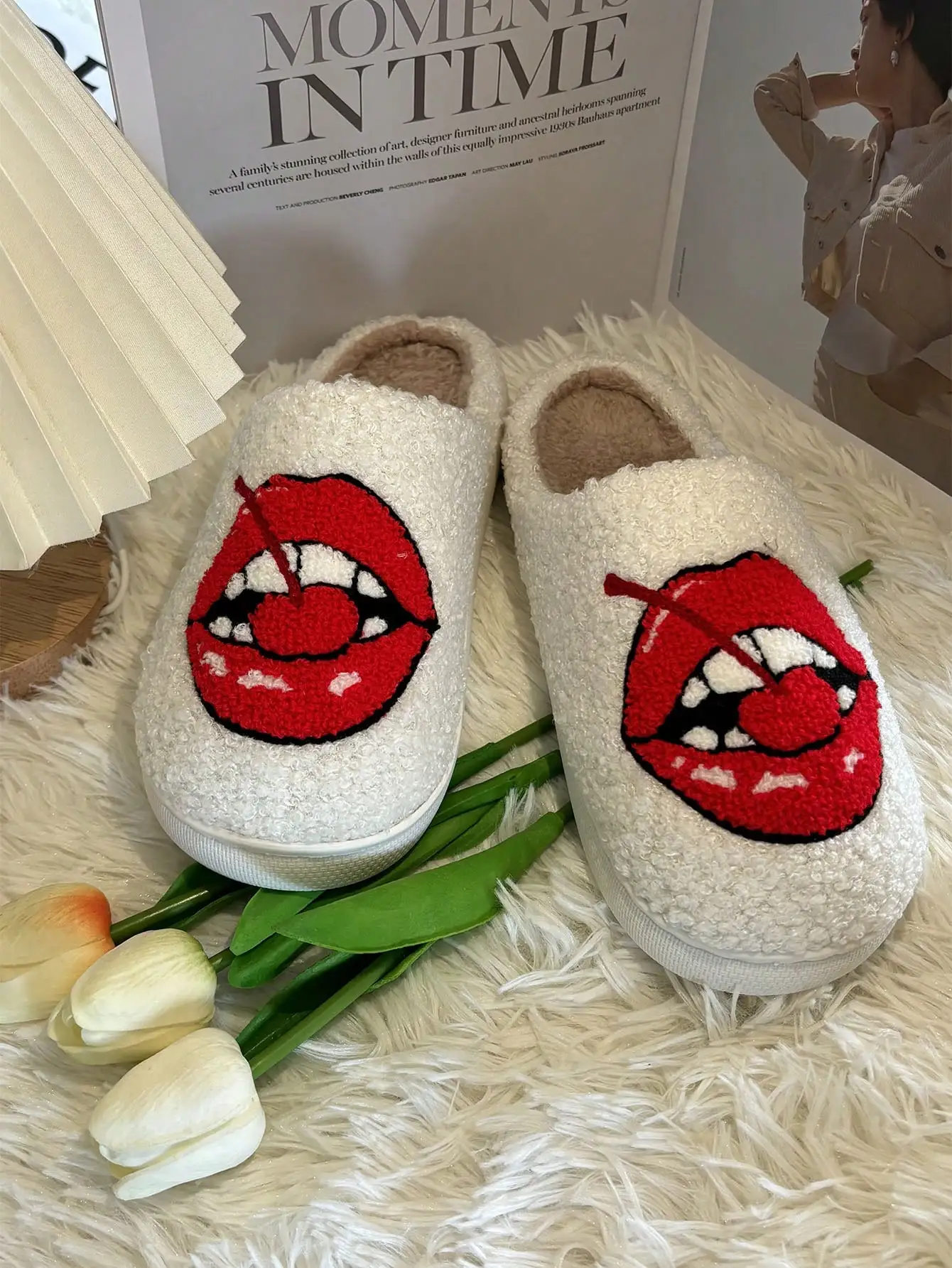 Autumn Winter Cool Red Lips & Cherry Plush Slippers, Stylish Embroidered Warm Anti-Slip Women Home Closed Toe Slippers
Autumn Winter Cool Red Lips & Cherry Plush Slippers, Stylish Embroidered Warm Anti-Slip Women Home Closed Toe Slippers