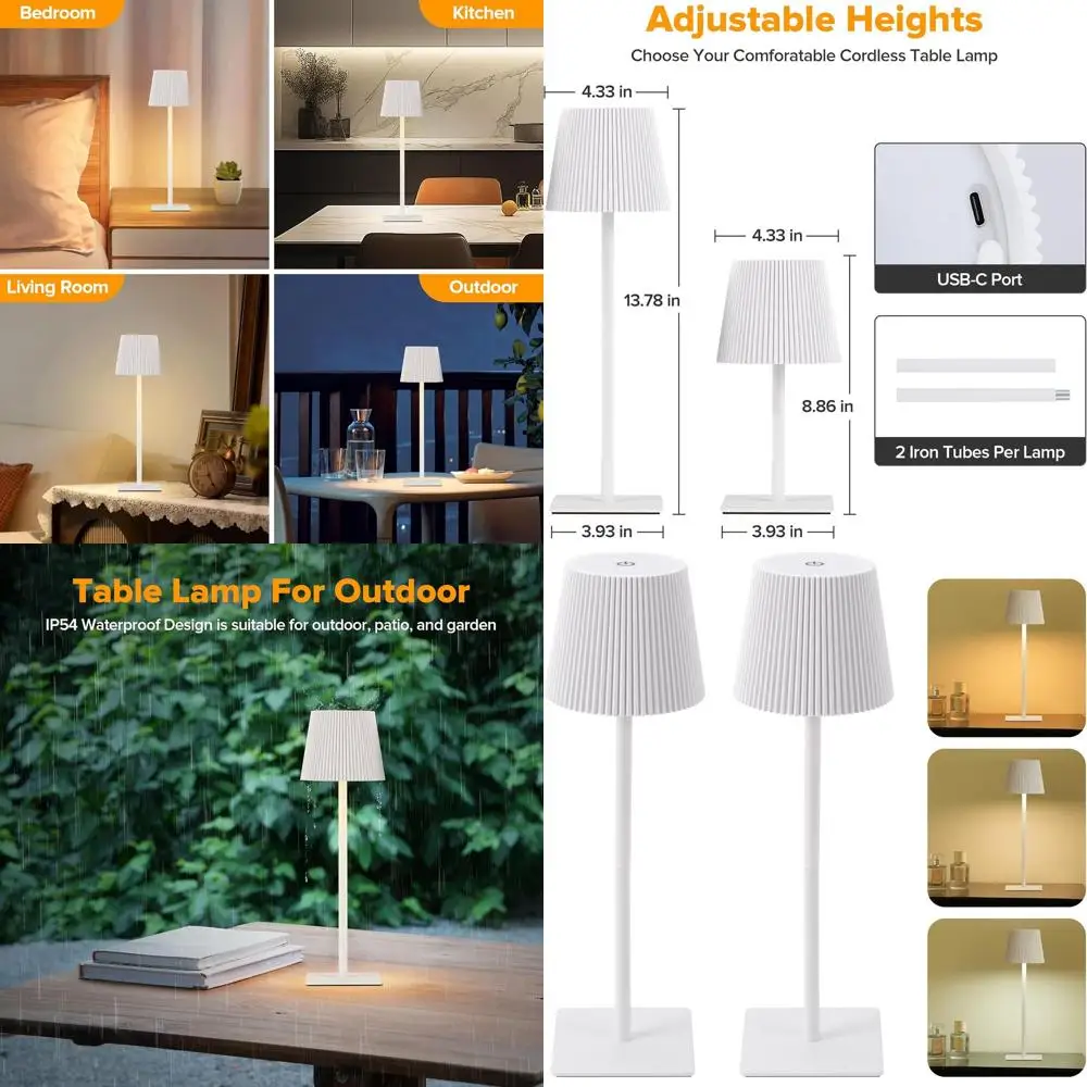 Cordless 4-Piece Table Lamp Set, 6000mAh Battery, Adjustable Heights, Waterproof, Touch Control, 3-Color Dimming for Home & Outd
Cordless 4-Piece Table Lamp Set, 6000mAh Battery, Adjustable Heights, Waterproof, Touch Control, 3-Color Dimming for Home & Outd