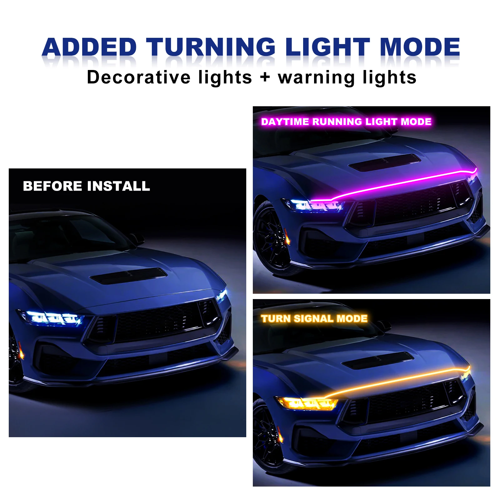 Universal Dual Color Car Hood LED Strip Light 12V Flexible Ambient Bonnet Decoration Waterproof DIY Exterior Modification Kit
Universal Dual Color Car Hood LED Strip Light 12V Flexible Ambient Bonnet Decoration Waterproof DIY Exterior Modification Kit