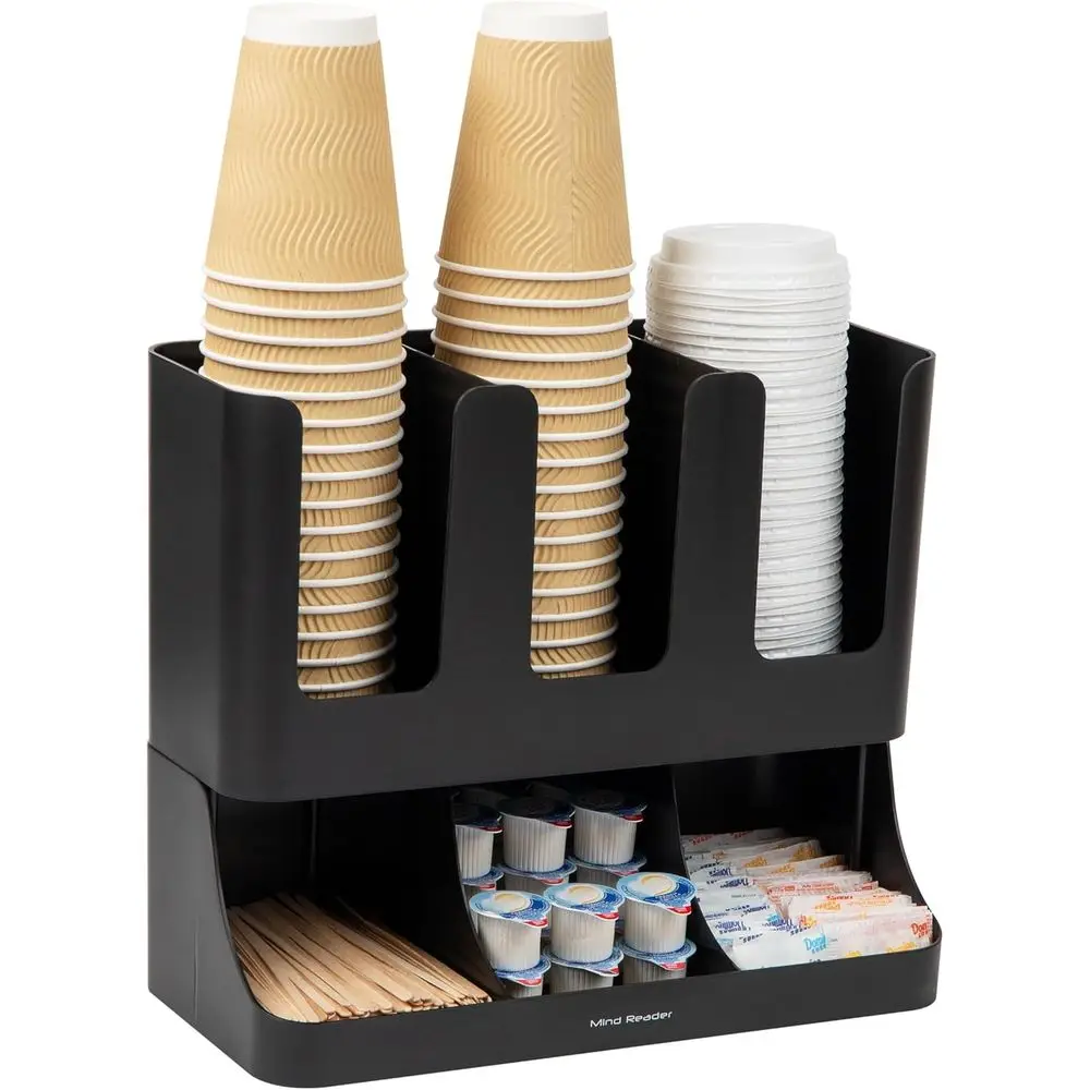 13-Inch Black Plastic Countertop Coffee Bar Organizer with 6 Compartments for Cups, Lids, and Condiments
13-Inch Black Plastic Countertop Coffee Bar Organizer with 6 Compartments for Cups, Lids, and Condiments