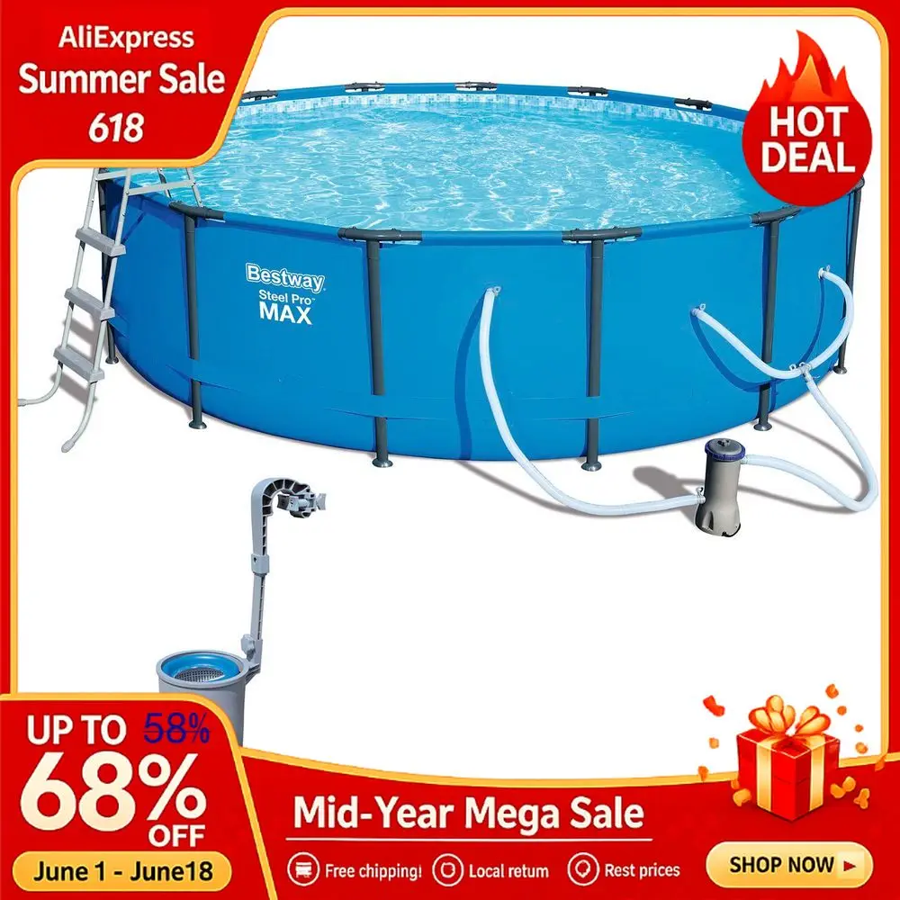 Steel Pro Max 15ft x 42in Outdoor Round Frame Above Ground Swimming Pool Set with 1000 GPH Filter Pump, amp Ladder Custom, Pools
Steel Pro Max 15ft x 42in Outdoor Round Frame Above Ground Swimming Pool Set with 1000 GPH Filter Pump, amp Ladder Custom, Pools