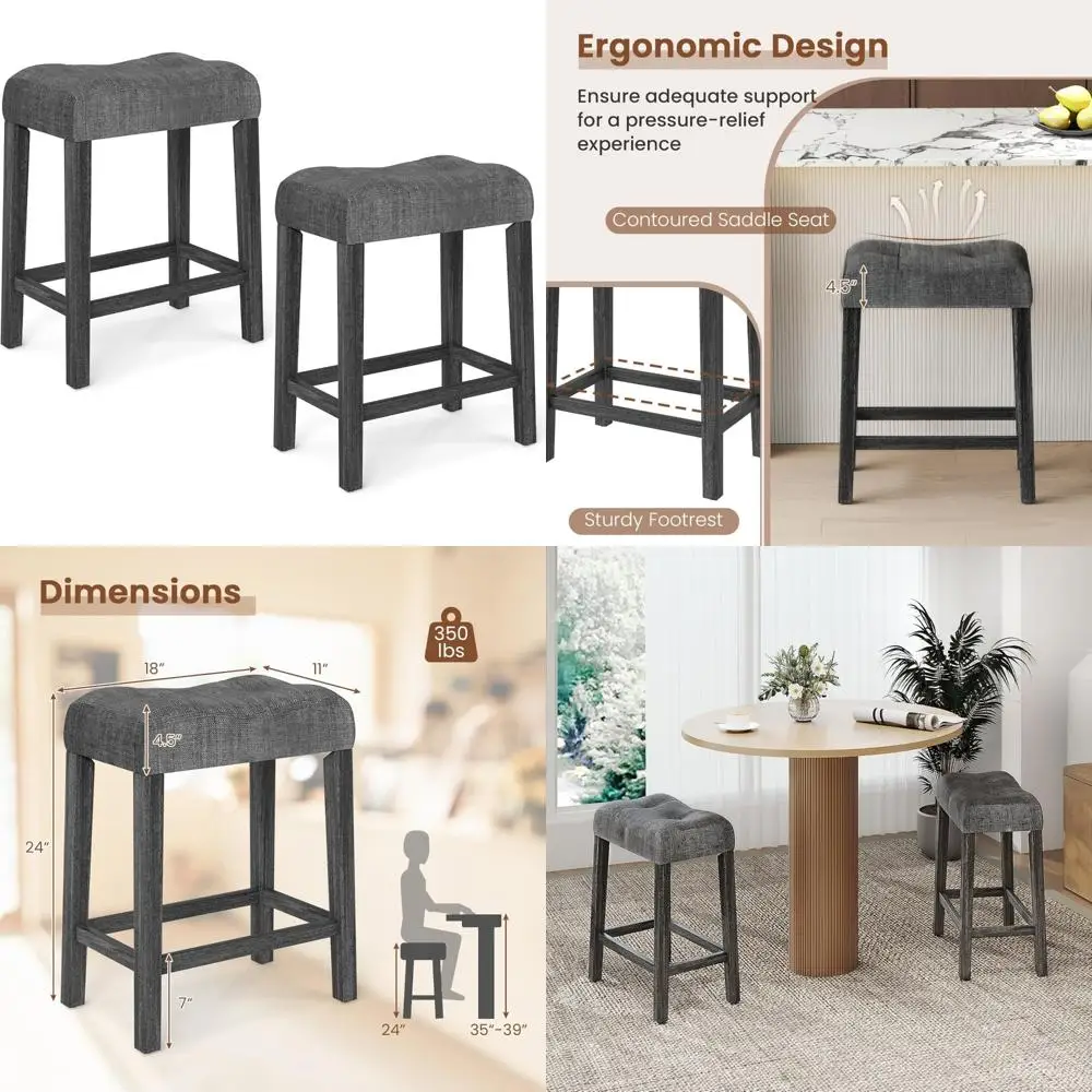 Set of 2 Wooden Upholstered 24-inch Counter Height Backless Bar Stools with Solid Rubber Wood Legs
Set of 2 Wooden Upholstered 24-inch Counter Height Backless Bar Stools with Solid Rubber Wood Legs