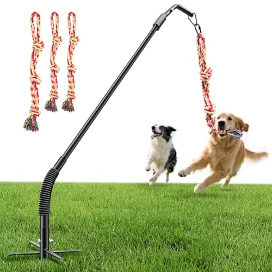 Tether Tug Outdoor Dog Rope Toy Adjustment Height Upgraded Spring Pole Includes 3 Chew Ropes Interactive Tug of War Toy for Lar
Tether Tug Outdoor Dog Rope Toy Adjustment Height Upgraded Spring Pole Includes 3 Chew Ropes Interactive Tug of War Toy for Lar