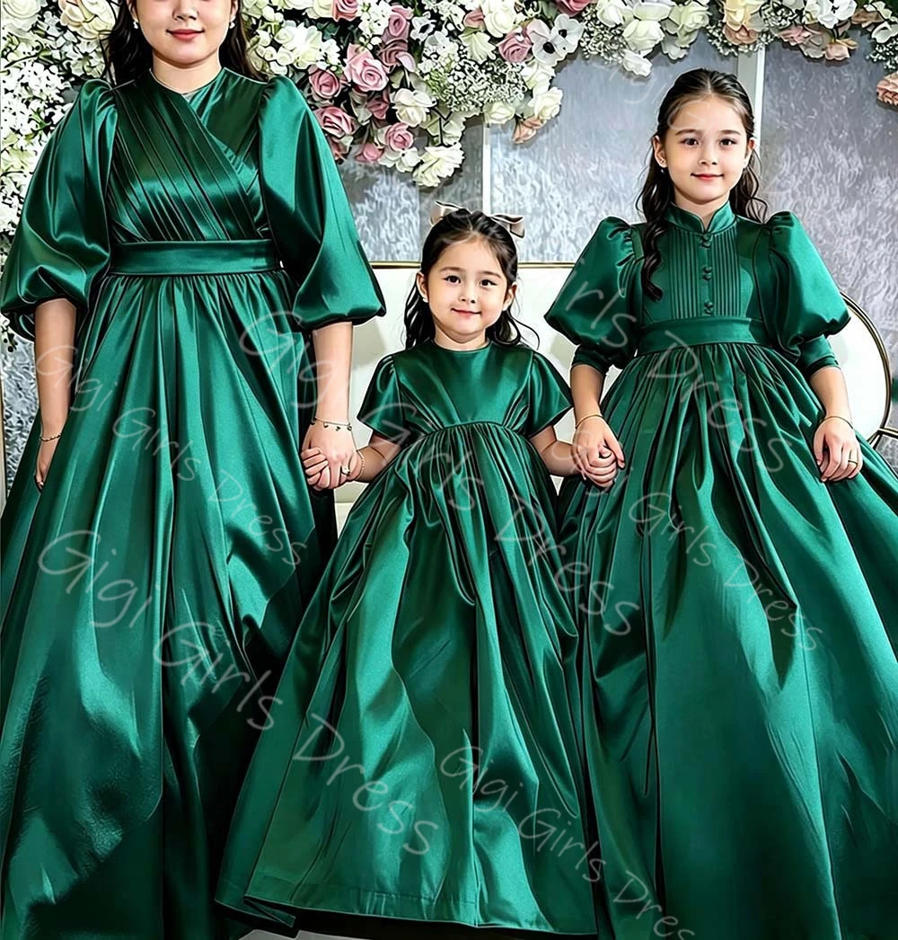 Customized Kids Party Gown Satin Draped Flower Girl Dress for Wedding With Bow High Waist Puff Sleeve Princess Communion Dress
Customized Kids Party Gown Satin Draped Flower Girl Dress for Wedding With Bow High Waist Puff Sleeve Princess Communion Dress