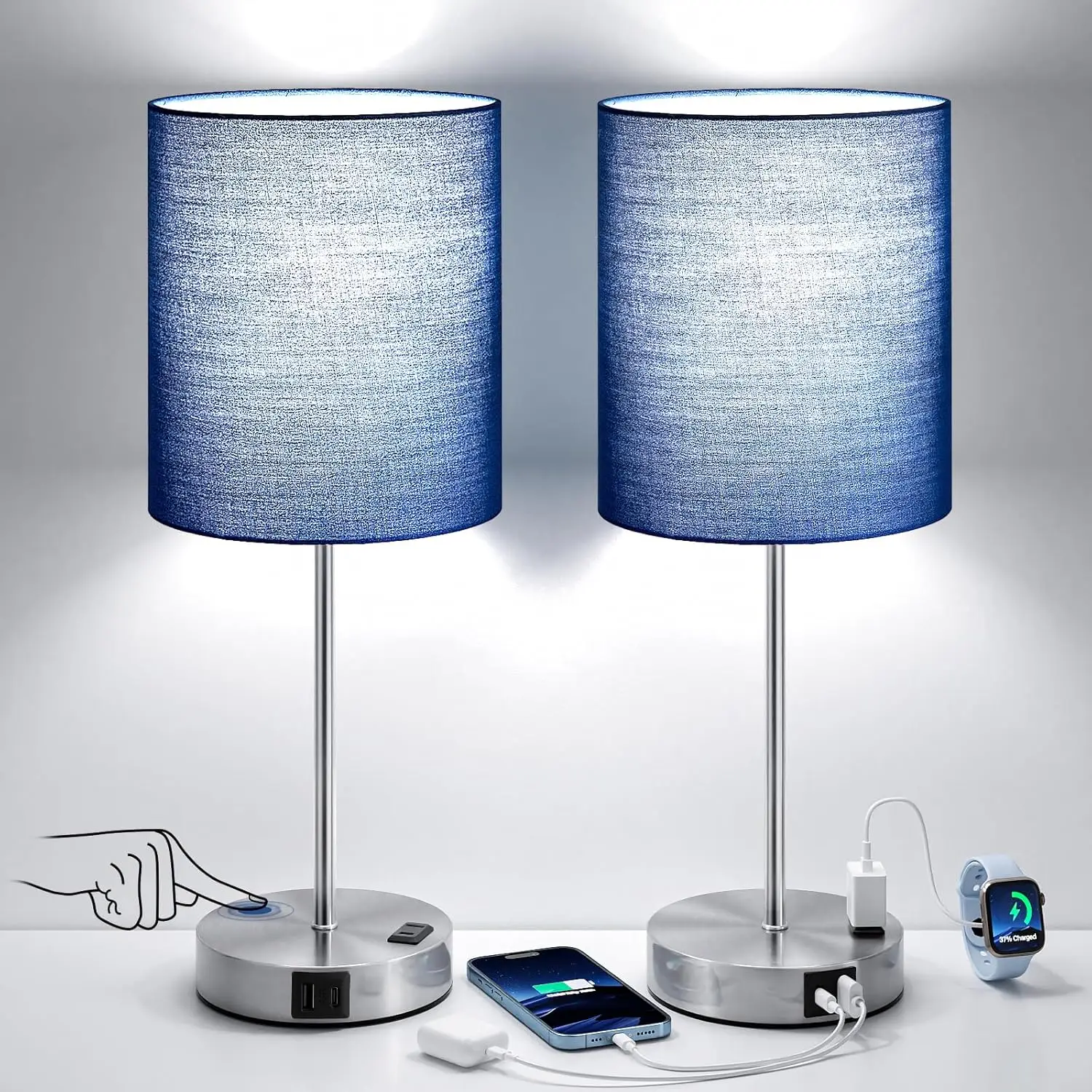 Set of 2 Touch Lamps with USB & Outlet, 3-Way Dimmable, 17.6" Tall, 5000K Bulbs Included
Set of 2 Touch Lamps with USB & Outlet, 3-Way Dimmable, 17.6" Tall, 5000K Bulbs Included