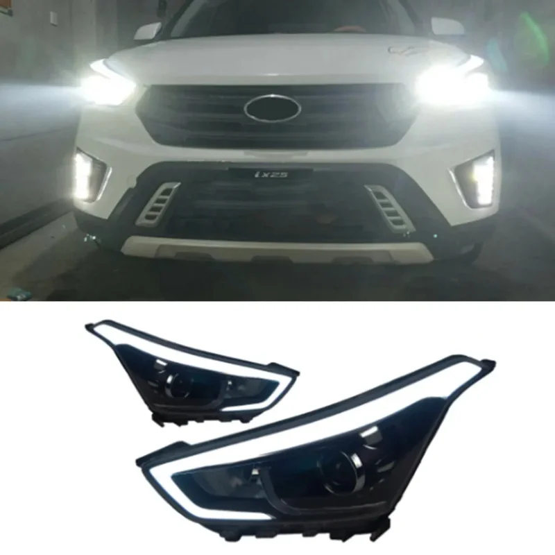 Автомобильная фара для Hyundai ix25 2014-20 17, светодиодные сигнальные передние фары, сменные DRL дневные фары
Автомобильная фара для Hyundai ix25 2014-20 17, светодиодные сигнальные передние фары, сменные DRL дневные фары