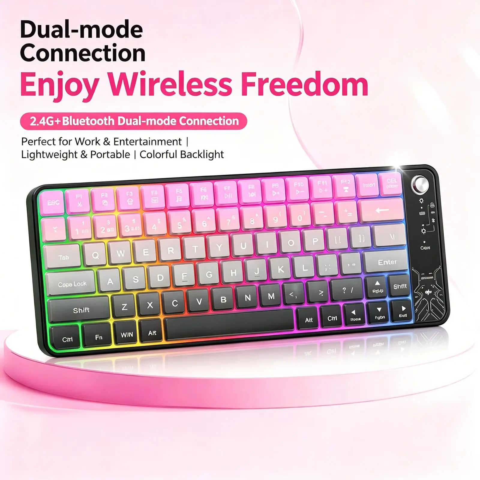 2.4G+Bluetooth Dual Mode Wireless Keyboard RGB Backlit 79 Keys Type-C Rechargeable Silent Ergonomic Keypad for PC Laptop Tablet
2.4G+Bluetooth Dual Mode Wireless Keyboard RGB Backlit 79 Keys Type-C Rechargeable Silent Ergonomic Keypad for PC Laptop Tablet