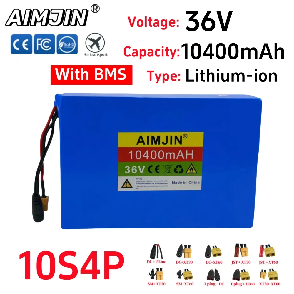 18650 36V Battery 10400mAh 10S4P battery pack 36V 10.4Ah Scooter Battery with BMS+charger
18650 36V Battery 10400mAh 10S4P battery pack 36V 10.4Ah Scooter Battery with BMS+charger