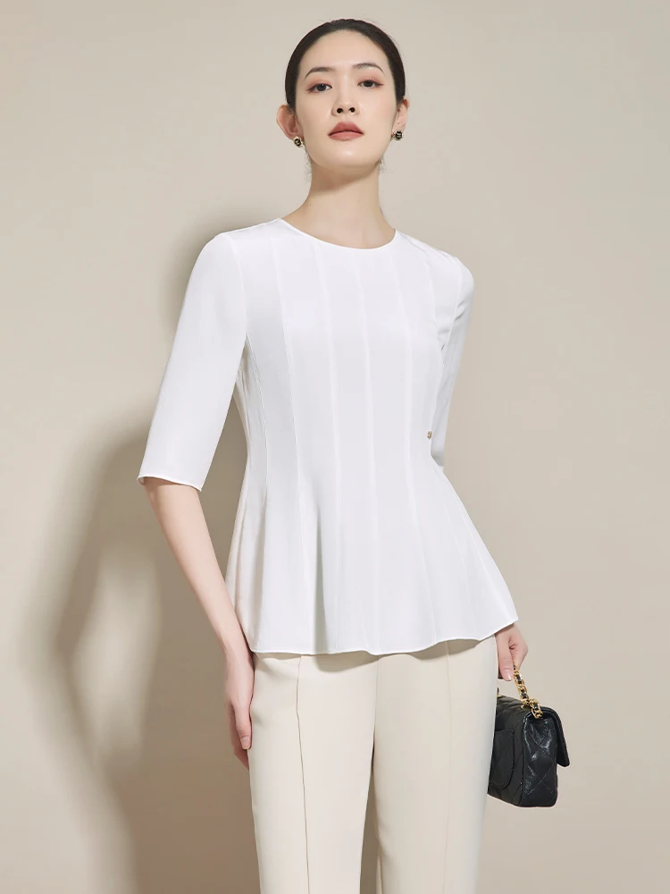 CVANEA Silk Short Sleeve Shirt Women's Slimming Silk Cool Summer High Waist Commute Style round Neck Zipper Closure
CVANEA Silk Short Sleeve Shirt Women's Slimming Silk Cool Summer High Waist Commute Style round Neck Zipper Closure