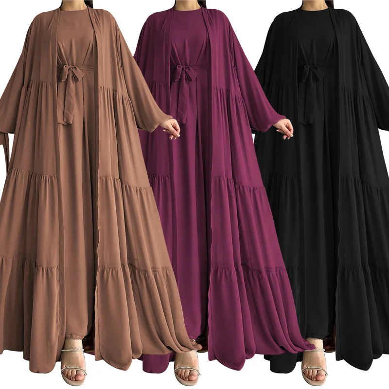Fashion Muslim Sets Middle East Dubai Solid Color Vest Dress Plus Robe Islamic Abaya Arab Turkish Bubble Sleeve Two Piece Set
Fashion Muslim Sets Middle East Dubai Solid Color Vest Dress Plus Robe Islamic Abaya Arab Turkish Bubble Sleeve Two Piece Set