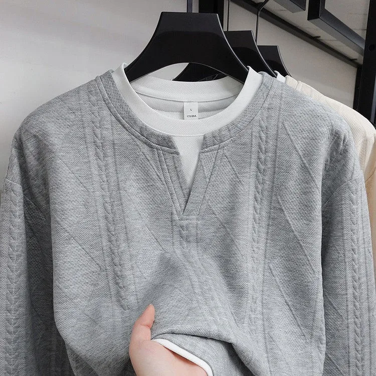 Мужской вязаный свитер свободного кроя с круглым вырезом и длинными рукавами, имитация двухслойности, из полиэфирного волокна, для повседневного и делового стиля
Мужской вязаный свитер свободного кроя с круглым вырезом и длинными рукавами, имитация двухслойности, из полиэфирного волокна, для повседневного и делового стиля