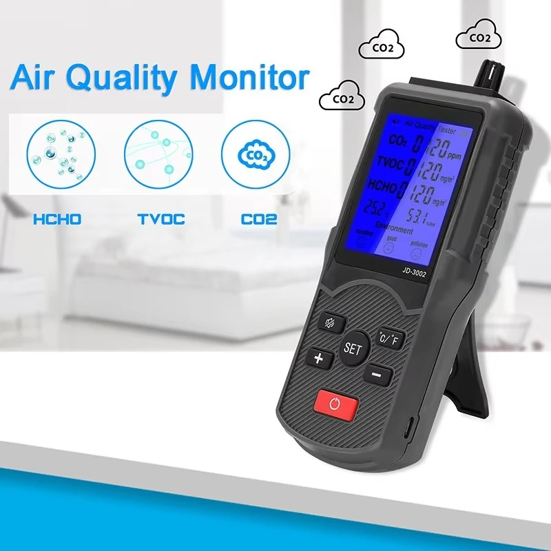Air Quality Tester CO2 TVOC Meter Thermometer Humidity Measuring Carbon Dioxide Monitor WIth LCD Screen Lithium Battery