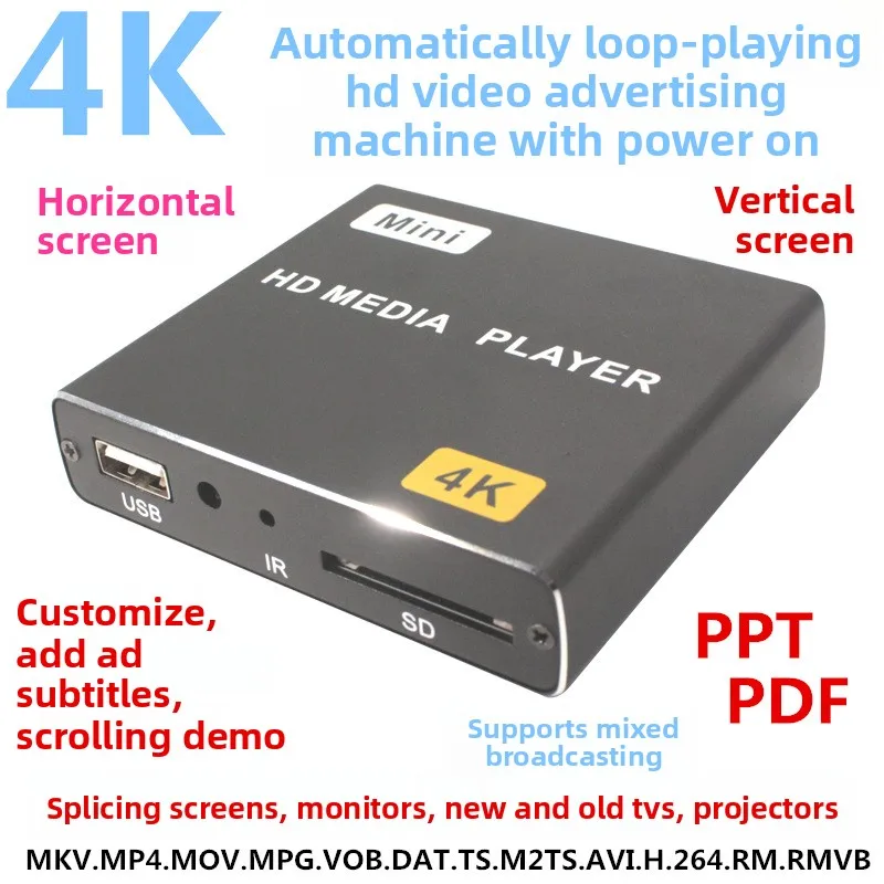 Миниатюрный портативный медиаплеер с поддержкой 4K Full HD 1080P, USB-накопителей, SD-карт, HDD, MKV, H.264, для телевизоров с HD-совместимым AV-входом
Миниатюрный портативный медиаплеер с поддержкой 4K Full HD 1080P, USB-накопителей, SD-карт, HDD, MKV, H.264, для телевизоров с HD-совместимым AV-входом
