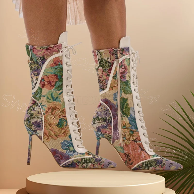 Colorful Floral Print Chinese Style Pointy Toe Boots Cross Tied Women Shoes Thin High Heels Party Feast 2026 Zapatos Para Mujere
Colorful Floral Print Chinese Style Pointy Toe Boots Cross Tied Women Shoes Thin High Heels Party Feast 2026 Zapatos Para Mujere