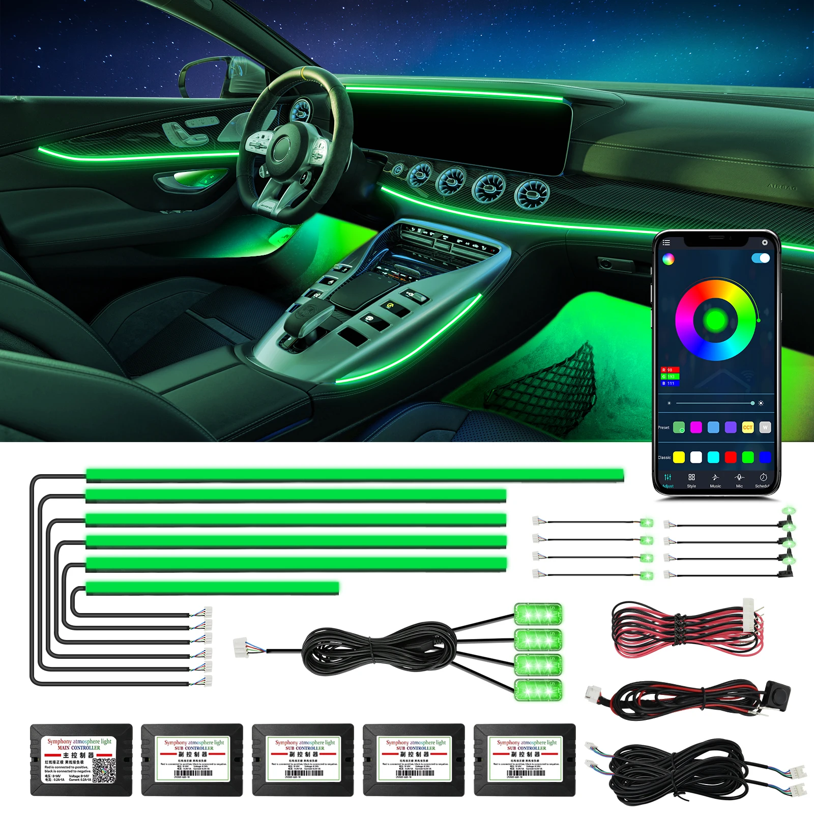 18In1 LED Car Foot Light Ambient Lamp App Remote Music Control Multiple Modes Automotive Interior Decorative Lights
18In1 LED Car Foot Light Ambient Lamp App Remote Music Control Multiple Modes Automotive Interior Decorative Lights