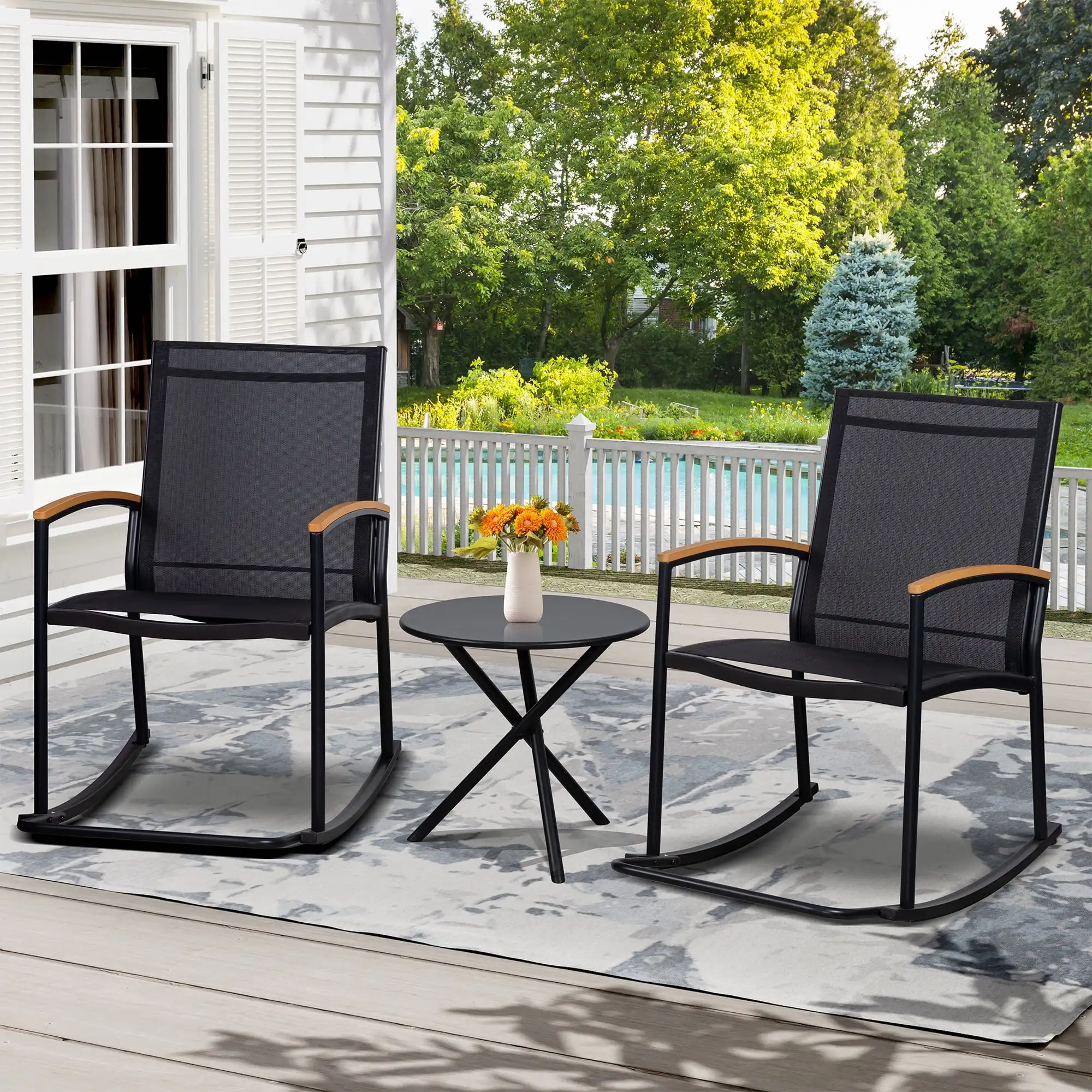 3 Pieces Patio Set Outdoor Patio Furniture Sets Modern Rocking Bistro Set Textilene Chair Conversation Sets Black
3 Pieces Patio Set Outdoor Patio Furniture Sets Modern Rocking Bistro Set Textilene Chair Conversation Sets Black