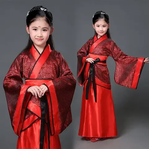 2025 Halloween chinese Folk Dance new year clothes traditional hanfu for girls kids dragon dress ancient Stage Carnival costume
