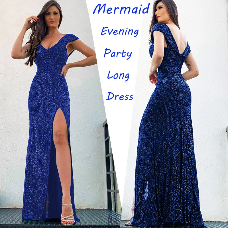 Women Sequined Mermaid V-neck High Side Split Bodycon Maxi Dress Elegant Sexy Club Evening Party Long Dresses Vestidos
Women Sequined Mermaid V-neck High Side Split Bodycon Maxi Dress Elegant Sexy Club Evening Party Long Dresses Vestidos