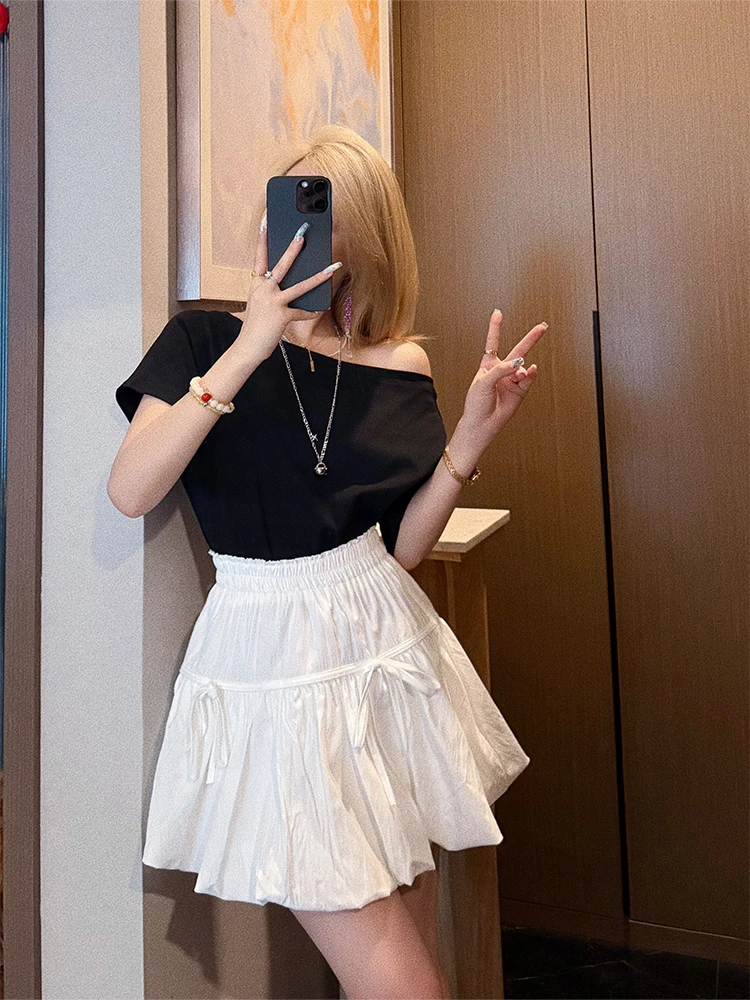 Korean Sle Loose oulder Bared ort Sve T-irt Women's Base irt Top Summer New Faion Small Stone Monster
Korean Sle Loose oulder Bared ort Sve T-irt Women's Base irt Top Summer New Faion Small Stone Monster