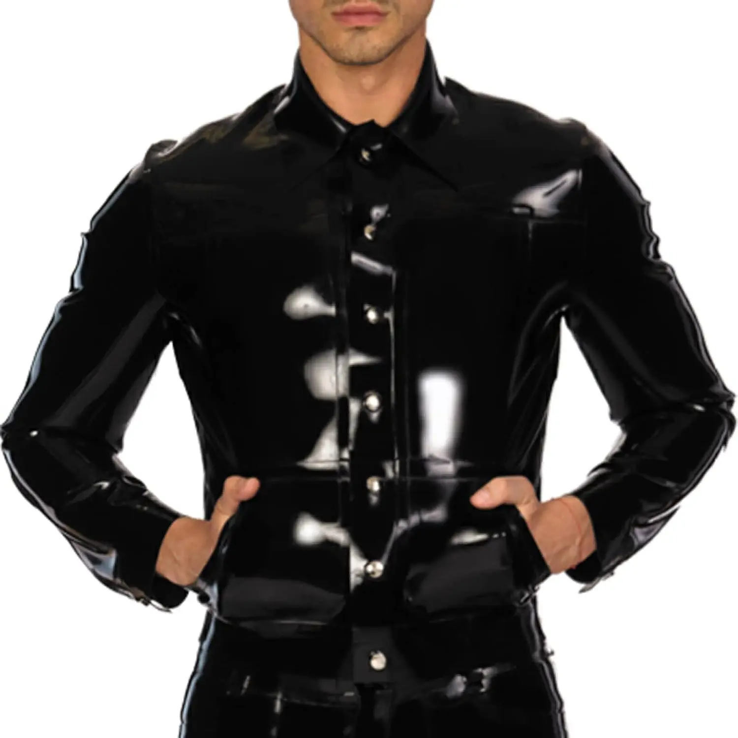 Black Sexy Short Latex Jacket with Buttons Front Pockets and Turn Down Collar Rubber Coat
Black Sexy Short Latex Jacket with Buttons Front Pockets and Turn Down Collar Rubber Coat