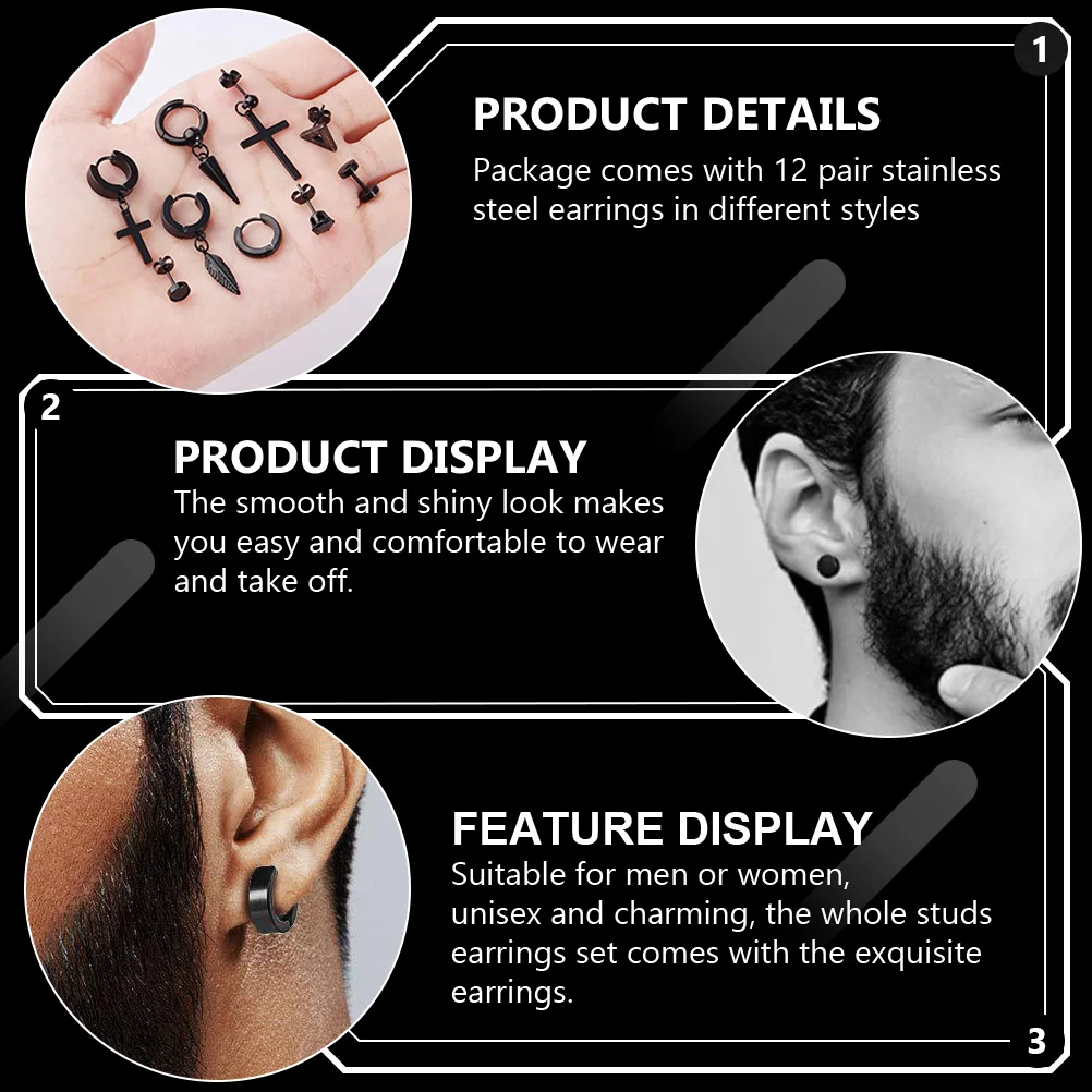 12 Pairs Black Cross Stud Earrings Studs Pendant Fashion Accessory Titanium Steel Piercing
12 Pairs Black Cross Stud Earrings Studs Pendant Fashion Accessory Titanium Steel Piercing
