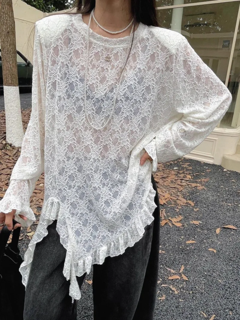 New Fashion Flower Blouse Women Spring Aumtn O-neck Long Sleeve See Through Sweet Irregular Sunscreen Tops Women's Clothing
New Fashion Flower Blouse Women Spring Aumtn O-neck Long Sleeve See Through Sweet Irregular Sunscreen Tops Women's Clothing