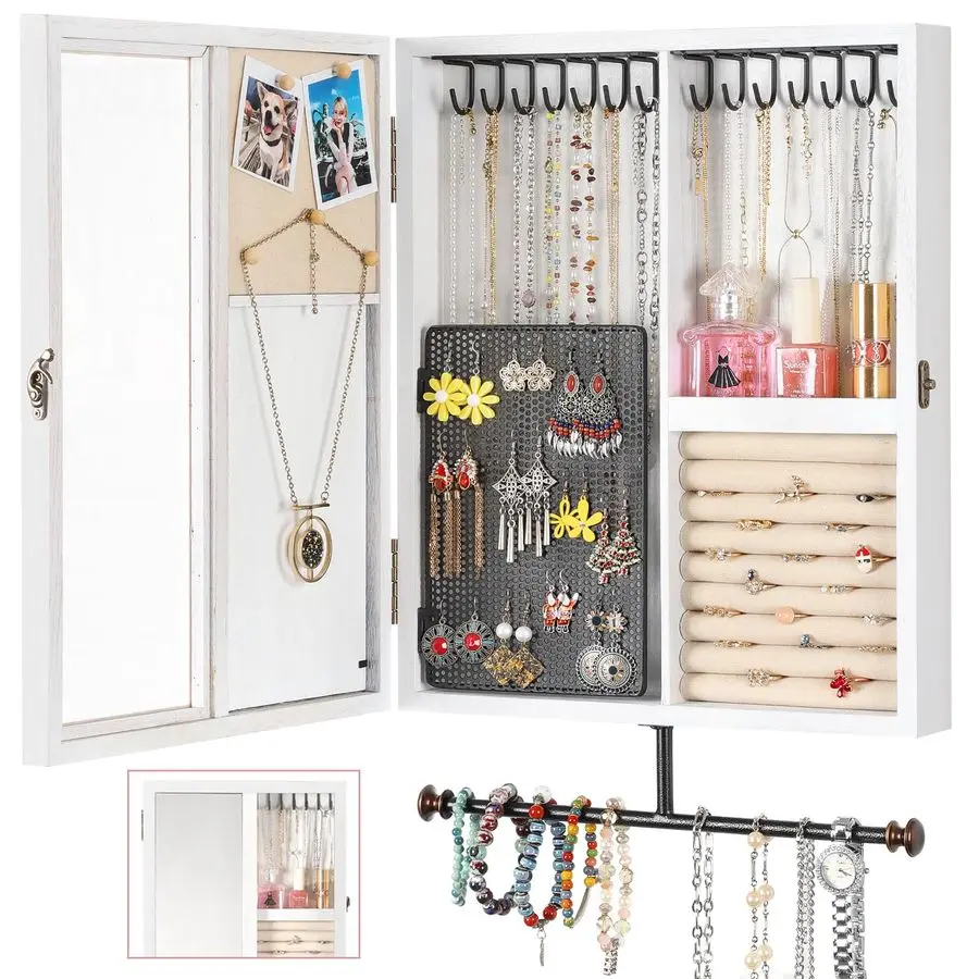 Wall Jewelry Organizer Cabinet with Mirror,Rustic Wood Storage for Necklaces, Earrings, Bracelets Rings, LargeCapacity Hanging
Wall Jewelry Organizer Cabinet with Mirror,Rustic Wood Storage for Necklaces, Earrings, Bracelets Rings, LargeCapacity Hanging