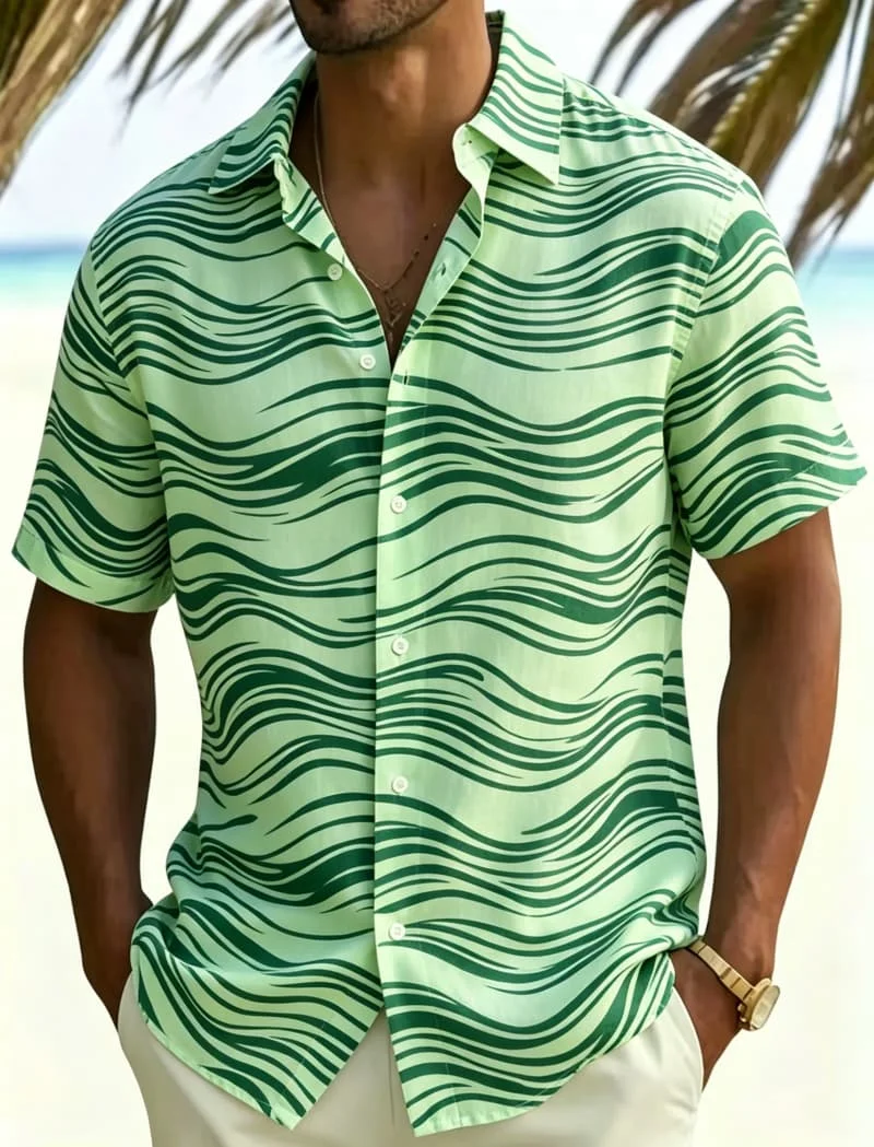 Abstract line printed short sleeved shirt for men's casual cardigan top, with a simple vacation charm for daily wear
Abstract line printed short sleeved shirt for men's casual cardigan top, with a simple vacation charm for daily wear