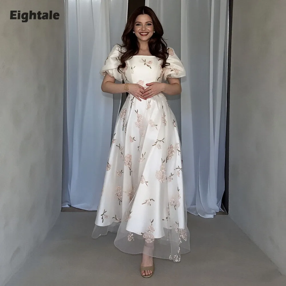 Eightale Arabic Evening Dress O-Neck Customized Short Sleeves 3D Flowers Tea Length A-Line Prom Wedding Party Gowns
Eightale Arabic Evening Dress O-Neck Customized Short Sleeves 3D Flowers Tea Length A-Line Prom Wedding Party Gowns
