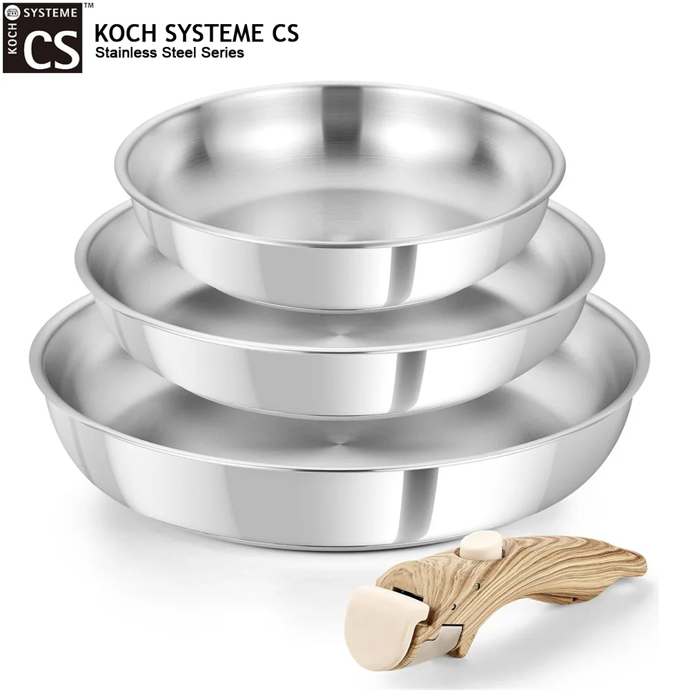 KOCH SYSTEME CS 4Pcs Stainless Steel Frying Pan Set 8" 9.5" 11" kitchen Frying Pan with Removable Handles Tri-Ply Steel Skillets
KOCH SYSTEME CS 4Pcs Stainless Steel Frying Pan Set 8" 9.5" 11" kitchen Frying Pan with Removable Handles Tri-Ply Steel Skillets