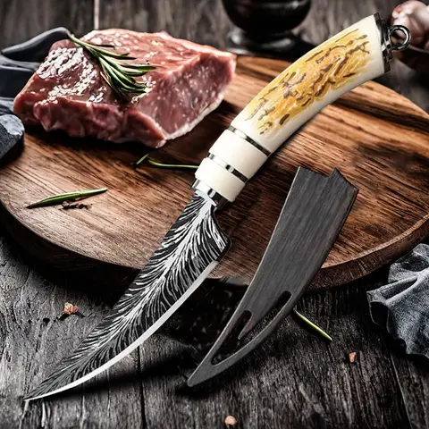 2025 new model boning knife with knife cover kitchen accessories, high-hardness forged sharp Damascus texture knife, fruit knife