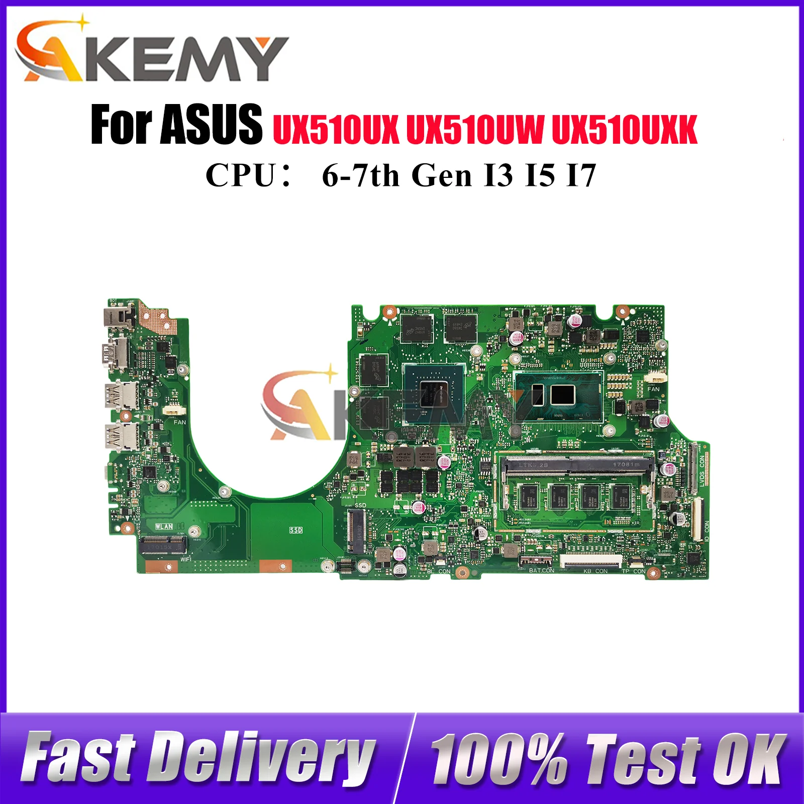 UX510UX Laptop Motherboard For ASUS ZenBook UX510U UX510UXK V510U U5000U UX510UWK UX510UX UX510UW Mainboard With I3 I5 I7 CPU
UX510UX Laptop Motherboard For ASUS ZenBook UX510U UX510UXK V510U U5000U UX510UWK UX510UX UX510UW Mainboard With I3 I5 I7 CPU