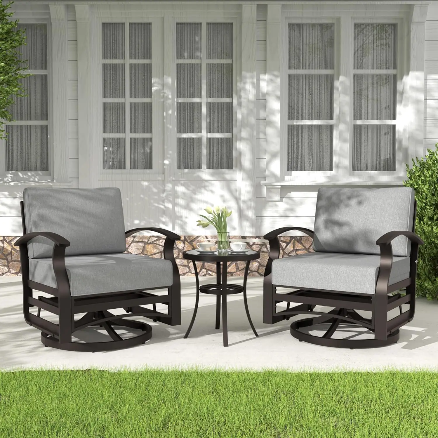 3 Pieces Patio Furniture Set, Outdoor Aluminum Rochair, Patio Bistro Set Swivel Gliders Rocker With Tempered Glass Side Table
3 Pieces Patio Furniture Set, Outdoor Aluminum Rochair, Patio Bistro Set Swivel Gliders Rocker With Tempered Glass Side Table