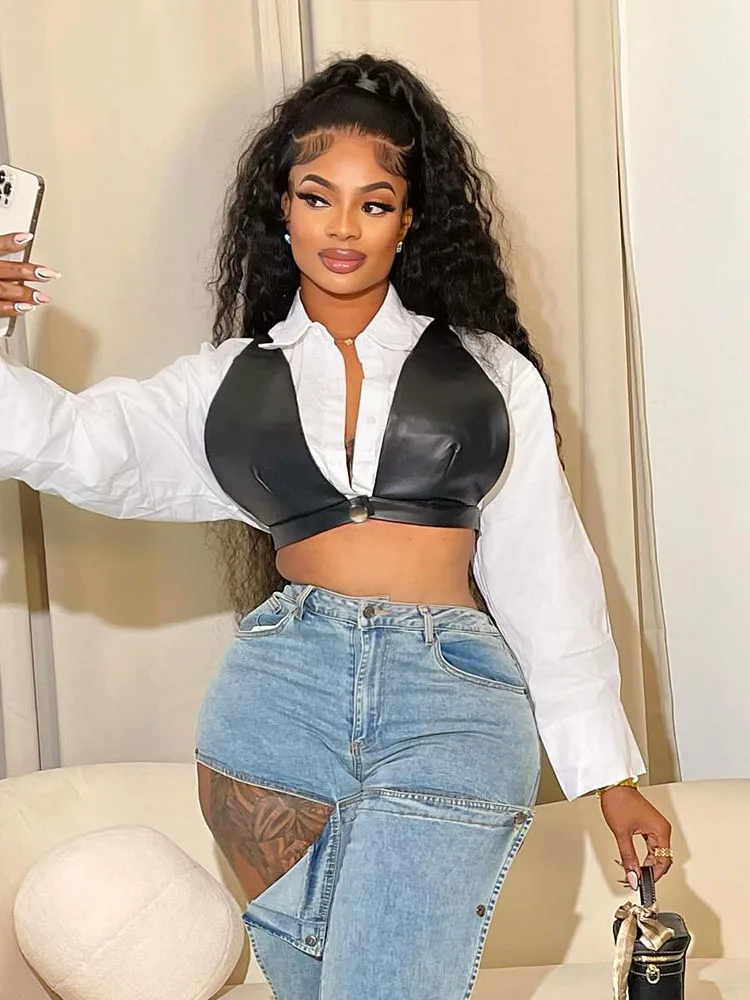 Weird Puss Leather 2 Piece Sets Woman Summer Spaghetti Straps+Long-Sleeve Shirt Streetwear Fashion Trend Sexy Chic Top Outfits
Weird Puss Leather 2 Piece Sets Woman Summer Spaghetti Straps+Long-Sleeve Shirt Streetwear Fashion Trend Sexy Chic Top Outfits