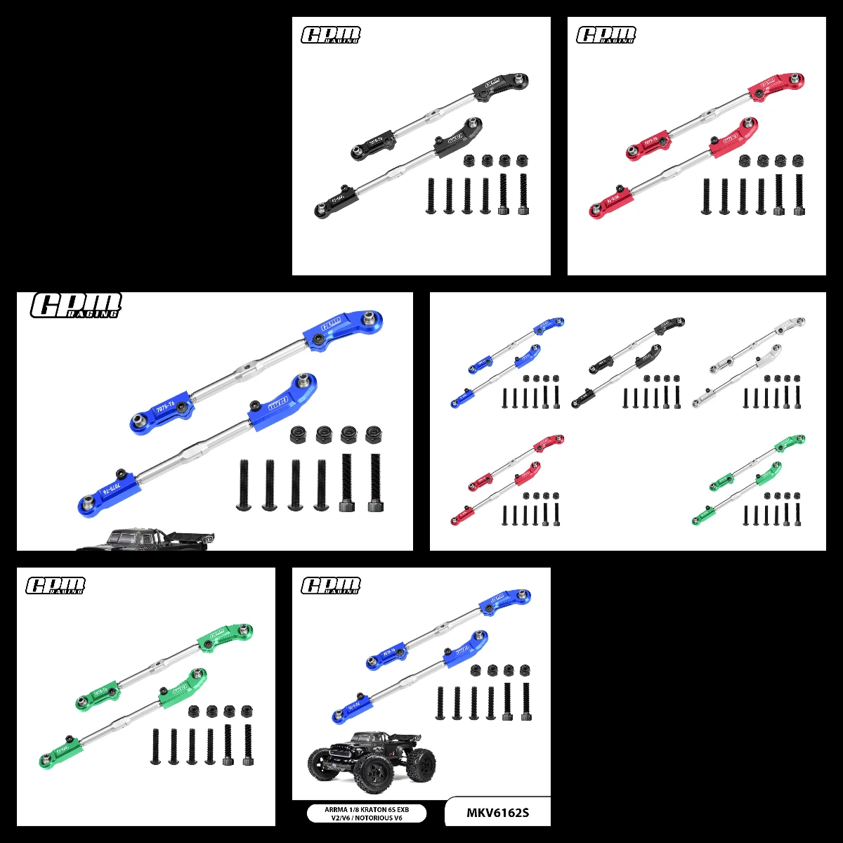 GPM Alu 7075+SST Adjust Front Steering Tie Rod ARRMA 1/8 Kraton V6 EXB Notorious
GPM Alu 7075+SST Adjust Front Steering Tie Rod ARRMA 1/8 Kraton V6 EXB Notorious