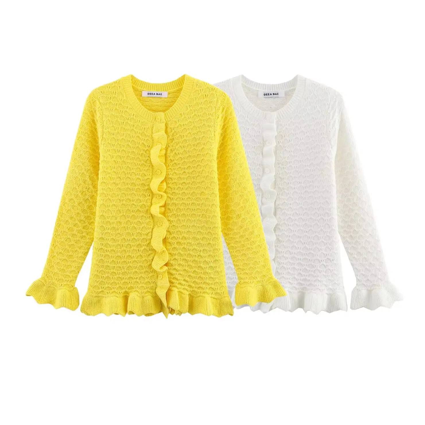 KONDALA Chic 2025 весенние вязаные женские свитера, модные однотонные однобортные тонкие рубашки с круглым вырезом, элегантные женские свитера со рюшами
KONDALA Chic 2025 весенние вязаные женские свитера, модные однотонные однобортные тонкие рубашки с круглым вырезом, элегантные женские свитера со рюшами