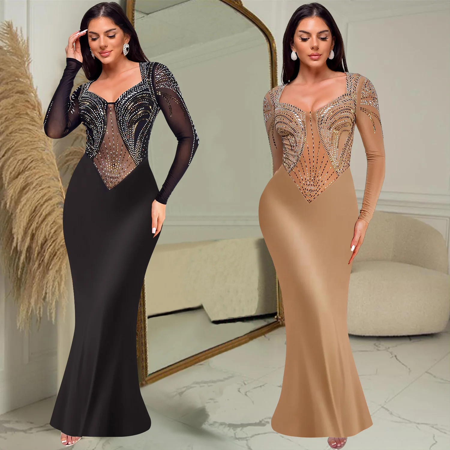 Fashion women's clothing hot diamond solid color long-sleeved dress dress elegant high temperament thin hot sale new women's clo
Fashion women's clothing hot diamond solid color long-sleeved dress dress elegant high temperament thin hot sale new women's clo