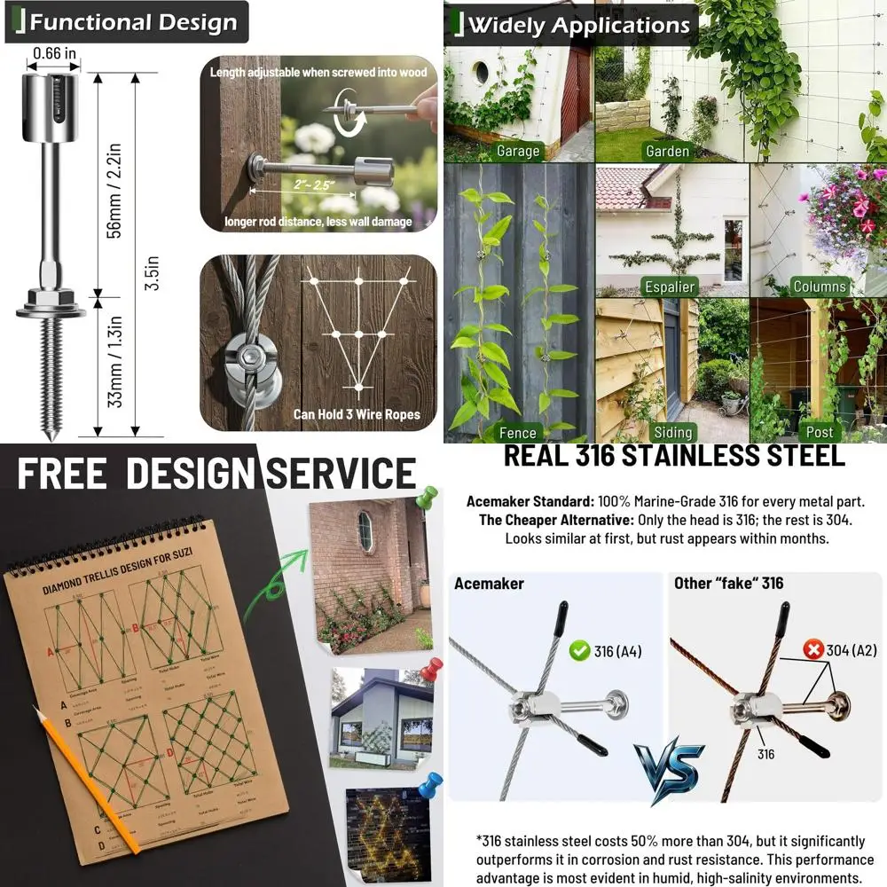 Комплект решеток для скалолазания на открытом воздухе, 12-компонентная система настенного крепления с кабелем из нержавеющей стали длиной 53 фута для сада своими руками
Комплект решеток для скалолазания на открытом воздухе, 12-компонентная система настенного крепления с кабелем из нержавеющей стали длиной 53 фута для сада своими руками