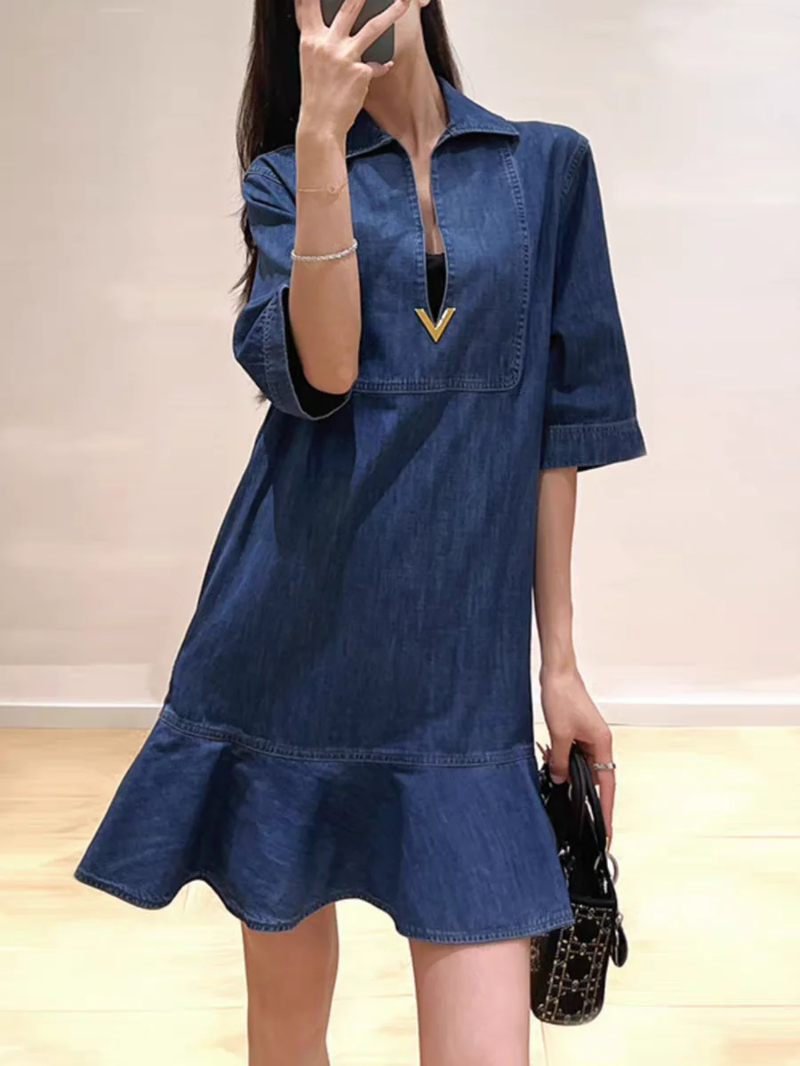 Silei Xu Mengjie Vintage V-neck Denim Dress Loose Casual Shirt-style High Waist A-line Summer Short Sleeve Color
Silei Xu Mengjie Vintage V-neck Denim Dress Loose Casual Shirt-style High Waist A-line Summer Short Sleeve Color