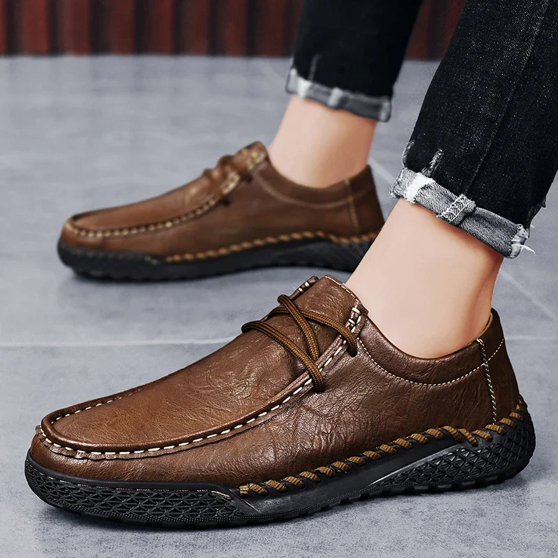 High Quality Handmade Leather Shoes for Men Soft Flat Lace-up Casual Leather Comfortable Designer Loafers Mens Zapatillas Hombre 
High Quality Handmade Leather Shoes for Men Soft Flat Lace-up Casual Leather Comfortable Designer Loafers Mens Zapatillas Hombre