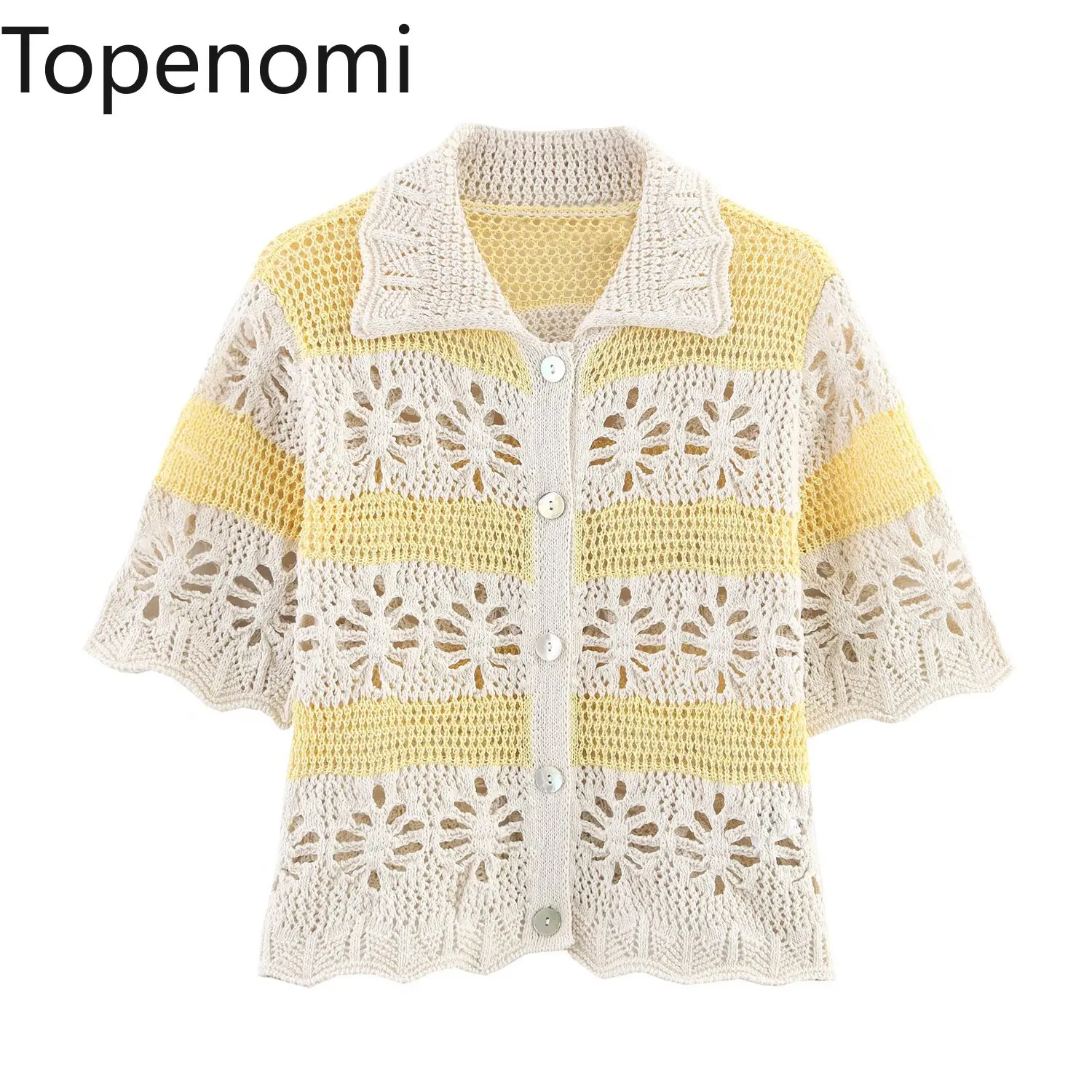 Topenomi Hollow Hook Flower Knitted Cardigan Women 2025 Summer Contrast Color Lapel Single Breasted Short Tops Vintage Sweater
Topenomi Hollow Hook Flower Knitted Cardigan Women 2025 Summer Contrast Color Lapel Single Breasted Short Tops Vintage Sweater