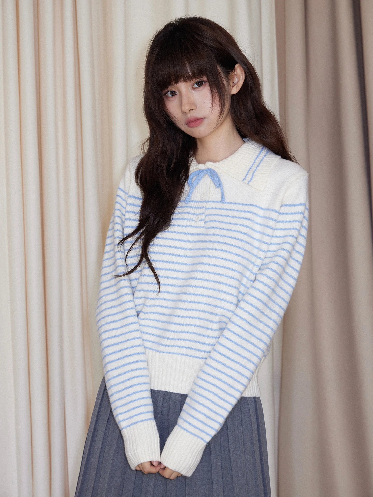 Loose Casual Long Sve Knitted Sweater Women's Autumn Winter Knot Tie Band Collar Striped Sweater 97
Loose Casual Long Sve Knitted Sweater Women's Autumn Winter Knot Tie Band Collar Striped Sweater 97