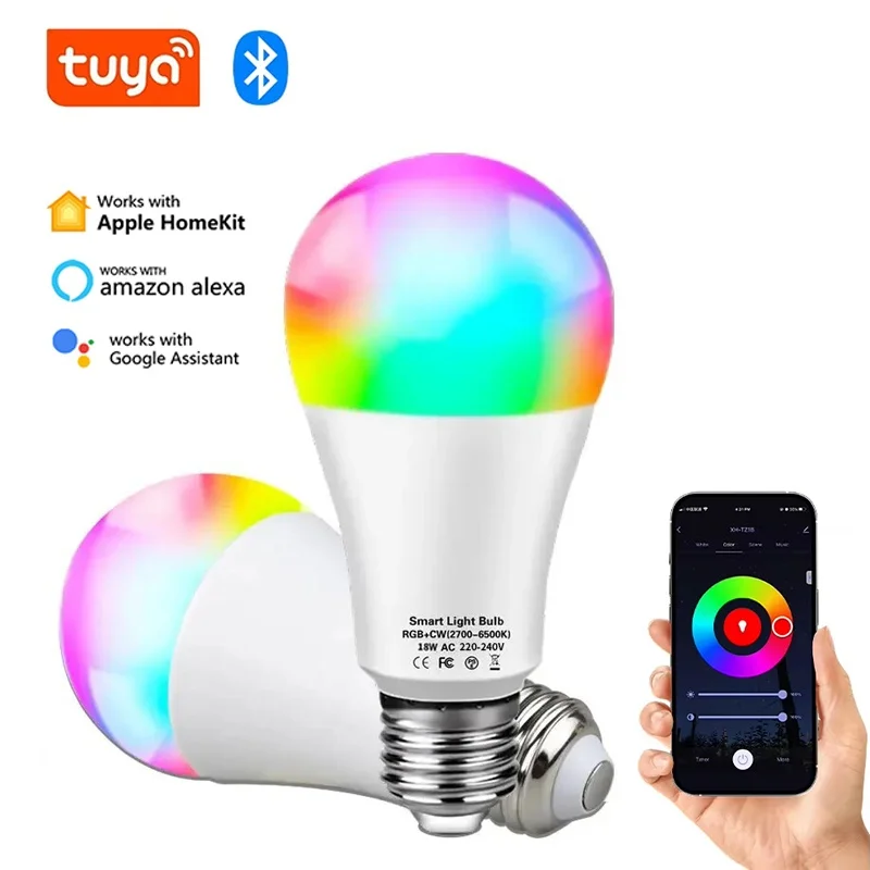 Tuya Smart LED Bulb WiFi Bluetooth Lamps Led RGB Smart Light Dimmable 220V with Alexa Google Assisatnt Voice Control Timing APP
Tuya Smart LED Bulb WiFi Bluetooth Lamps Led RGB Smart Light Dimmable 220V with Alexa Google Assisatnt Voice Control Timing APP