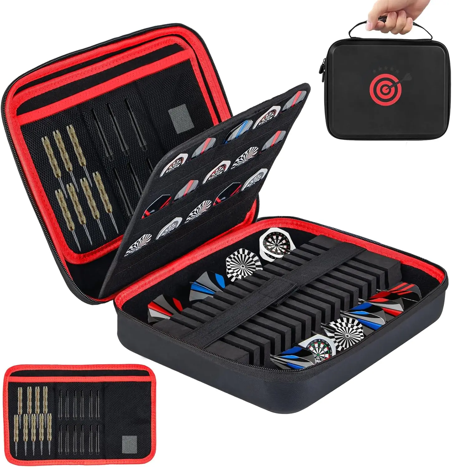 XXL Large EVA Hard Shell Darts Case for 15 Darts, 30 Flights & Accessories with Handle, Soft Pad, Mesh Bag - Red
XXL Large EVA Hard Shell Darts Case for 15 Darts, 30 Flights & Accessories with Handle, Soft Pad, Mesh Bag - Red