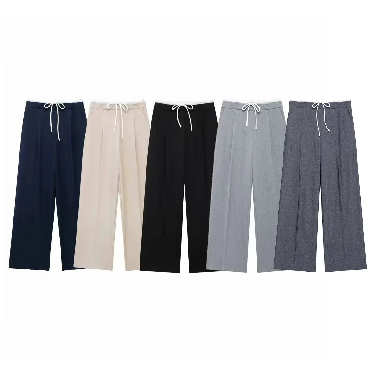 Women's Retro Casual Splicing Trousers Fashion Solid Color Drawstring Loose Trousers New Elegant High Waist Straight Pants
Women's Retro Casual Splicing Trousers Fashion Solid Color Drawstring Loose Trousers New Elegant High Waist Straight Pants