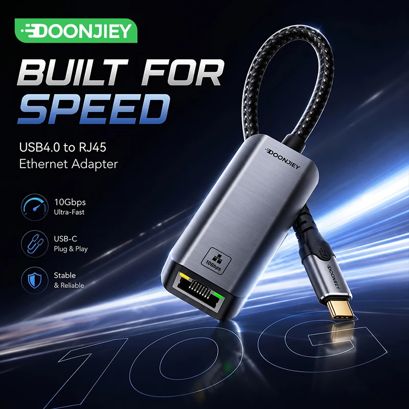 DOONJIEY 10G Ethernet Adapter 10000Mbps USB4 Type C to RJ45 Network Card Compatible Thunderbolt 3/4 For Office Laptop MacBook
DOONJIEY 10G Ethernet Adapter 10000Mbps USB4 Type C to RJ45 Network Card Compatible Thunderbolt 3/4 For Office Laptop MacBook
