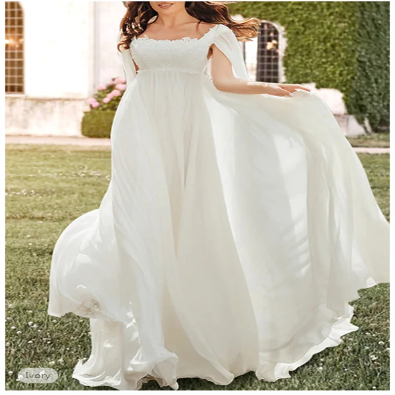 Hall Casual Wedding Dresses A-Line Square Neck Sleeveless Sweep / Brush Train Chiffon Bridal Gowns With Pleats Appliques 2025
Hall Casual Wedding Dresses A-Line Square Neck Sleeveless Sweep / Brush Train Chiffon Bridal Gowns With Pleats Appliques 2025