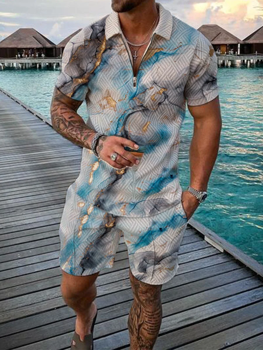 Men's Sportswear 3D Printed Polo Suit Men's Hawaiian Style Beach Shirt + Shorts Fashion Zip Up Polo Shirt Summer 2 Piece Set
Men's Sportswear 3D Printed Polo Suit Men's Hawaiian Style Beach Shirt + Shorts Fashion Zip Up Polo Shirt Summer 2 Piece Set