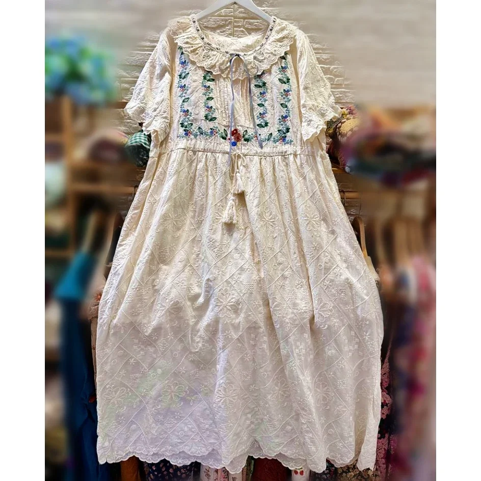 Sweet Mori Girl Korean Cotton Floral Embroidery Ruffled Lace Long Dress 2024 Vintage Evening Wedding Harajuku Tunic Midi Dress
Sweet Mori Girl Korean Cotton Floral Embroidery Ruffled Lace Long Dress 2024 Vintage Evening Wedding Harajuku Tunic Midi Dress
