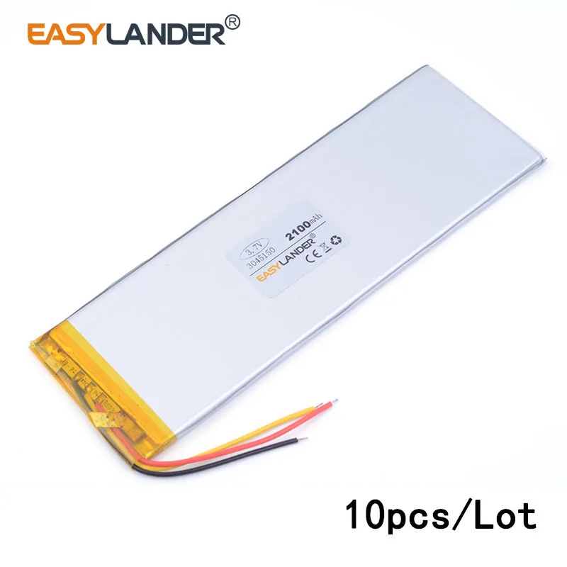 10pcs /Lot 3045150 2100mAh 3.7V lithium Li polymer rechargeable battery for tablet pc power bank cell phone speaker E-book
10pcs /Lot 3045150 2100mAh 3.7V lithium Li polymer rechargeable battery for tablet pc power bank cell phone speaker E-book